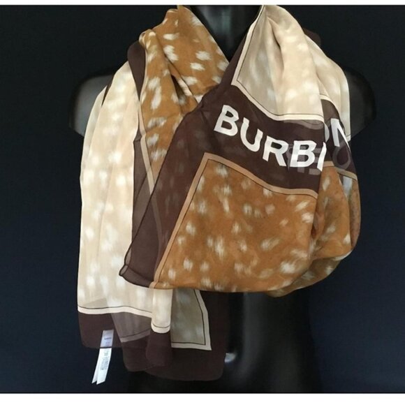 BURBERRY - Silk Chiffon Stole - 200 x 100 cm Brown. NWT - Picture 4 of 7
